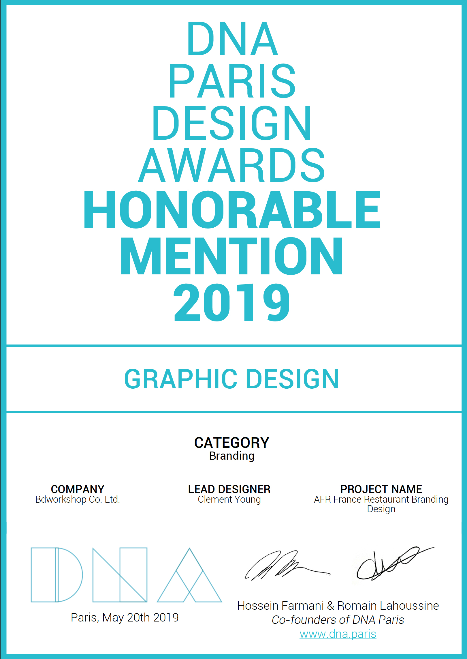 DNA.Paris 2019 Design Awards - bdworkshop®
